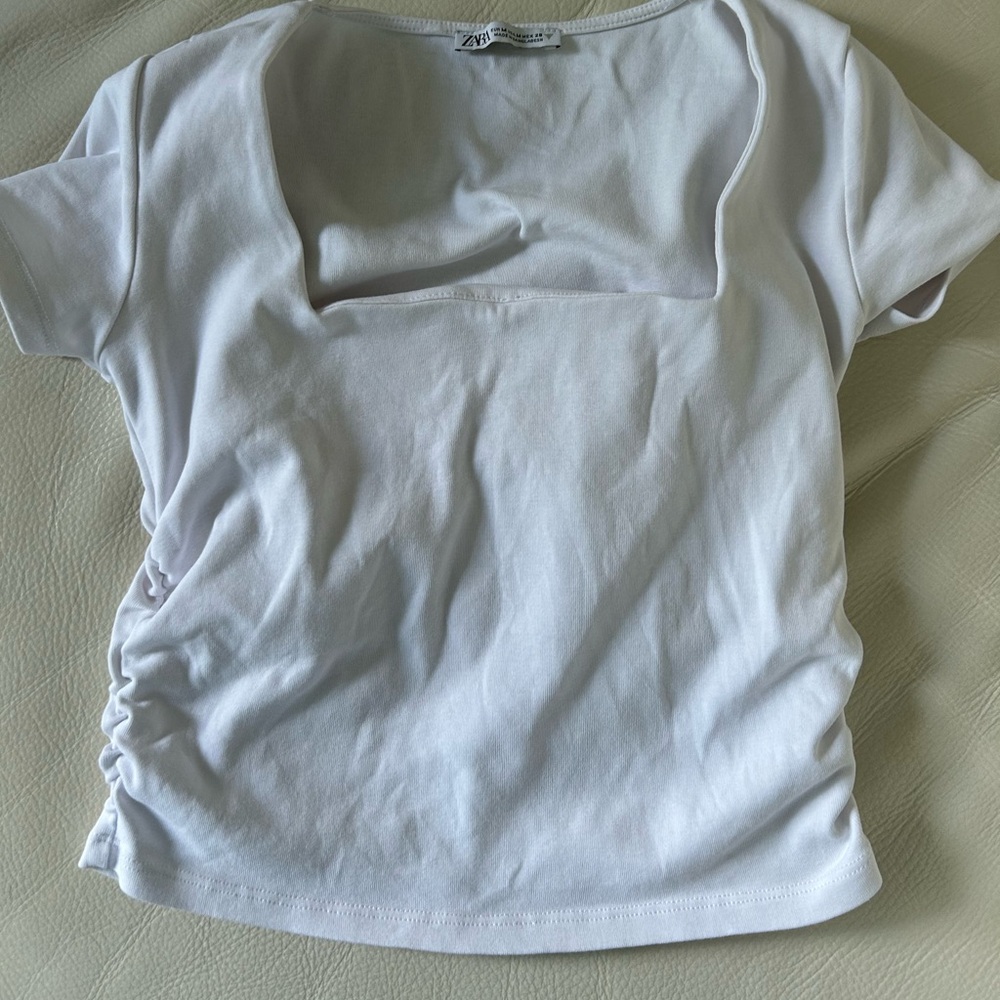 White Square Neck Women's Top Zara Medium